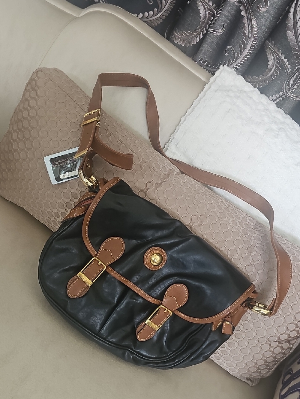 Capezio Black and Tan Leather Crossbody Satchel